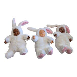 Anne Geddes Baby Bunny bean stuffed toys lot 3 white & brown skin 1998 7 in